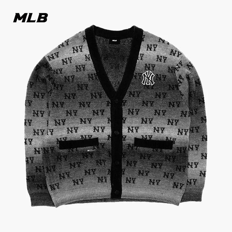 MLB官方男女情侣流光风复古满印渐变老花针织开衫25秋季新款KCM03