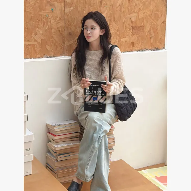 Z.blues【秋色美】自然毛感条纹肌理镂空羊毛罩衫YZLHKZ0209