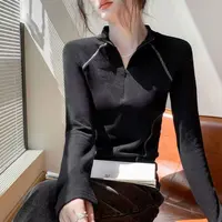 打底衫女早春新款拉链半高领美式拼接内搭甜辣修身显瘦上衣T