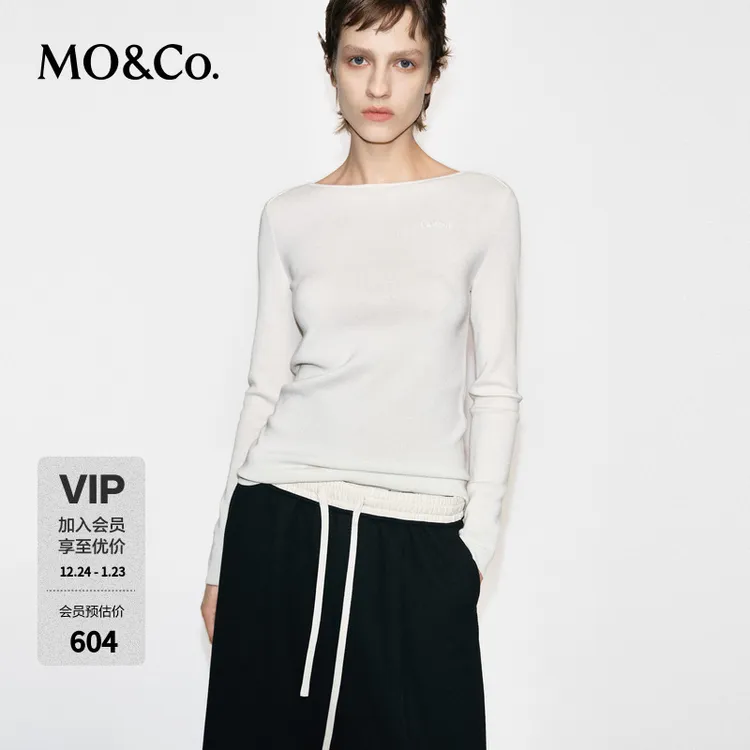 MOCO针织衫2025冬新品吸光发热解构船领修身简法刺绣MBE4SWTT05
