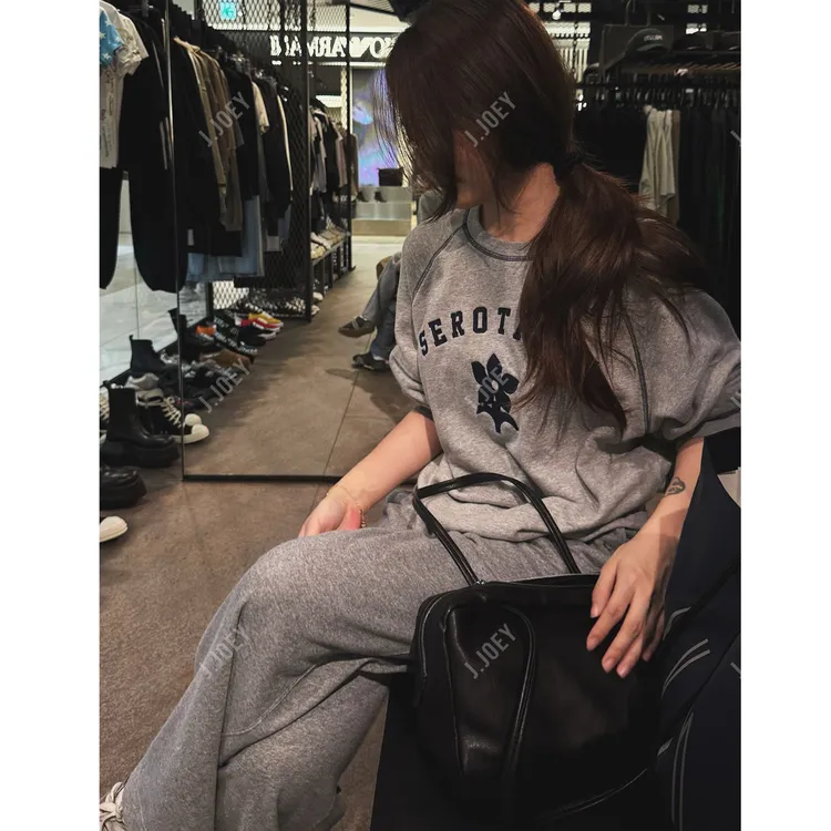 J.JOEY "100棉"早秋灰色圆领套头款宽松休闲卫衣 C50733