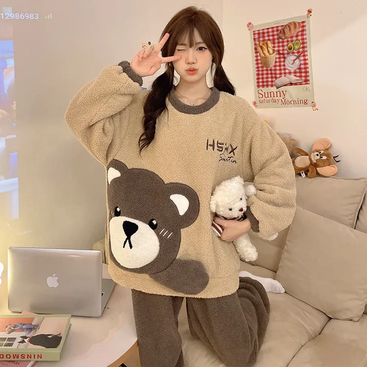 睡衣女大童秋冬季珊瑚绒加厚款半边绒15岁女孩初中生中大童家居服