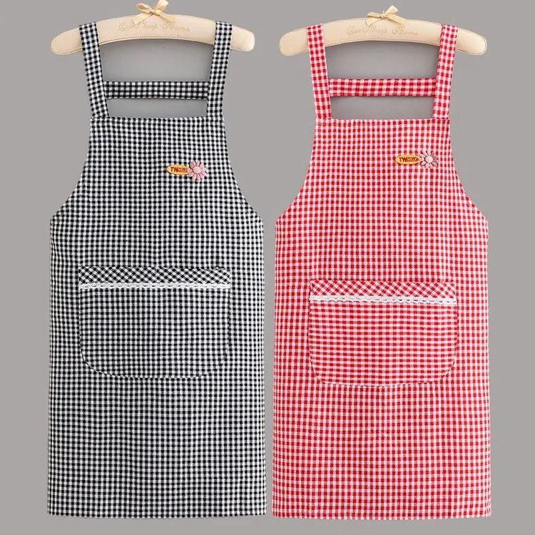 棉布围裙厨房棉麻背带围腰围裙防油污柔软透气家务围裙厂家批发