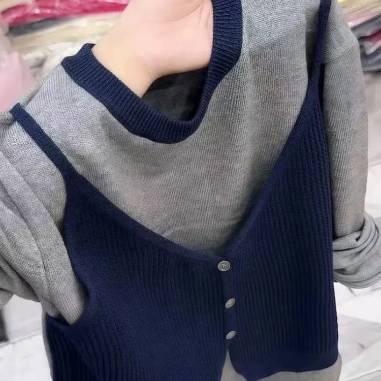 大码女装百搭显瘦针织衫女2025年秋季新款时尚宽松休闲两件套上衣