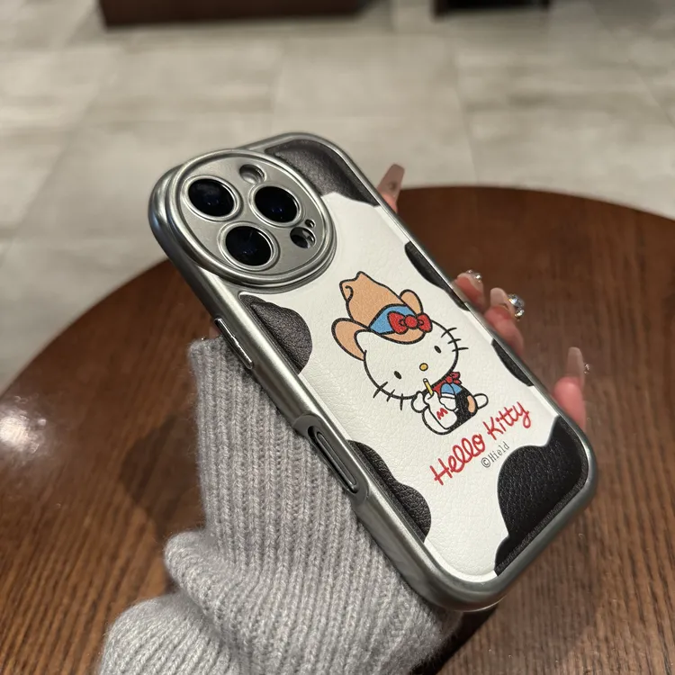 奶牛纹Hellokitty适用iPhone16苹果15ProMax手机壳14新款女13皮纹