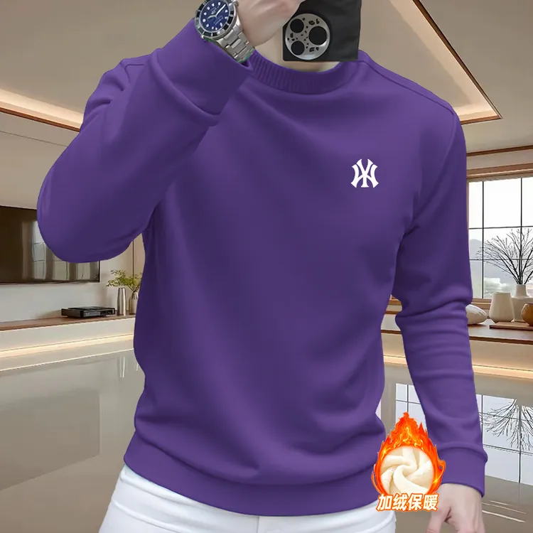 秋冬季男士加绒加厚圆领卫衣长袖百搭潮流春季上衣秋季圆领外套男