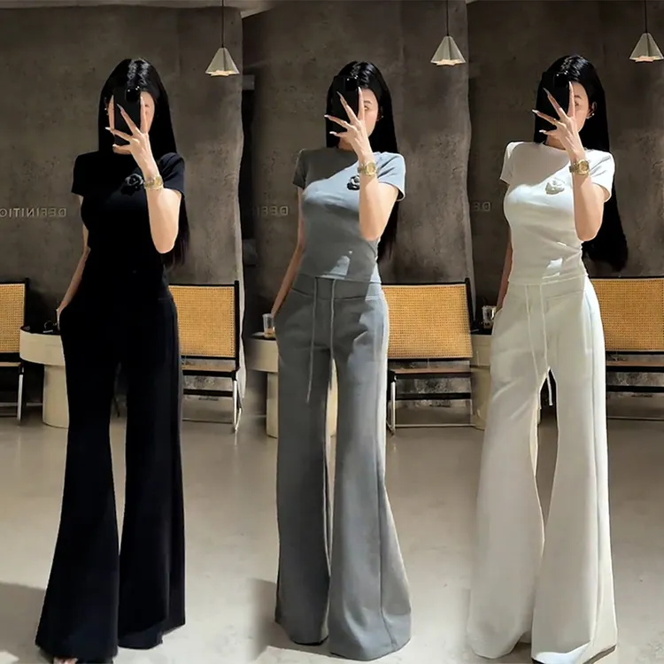 韩版圆领短袖T恤女春夏爆款成熟风小众百搭上衣休闲裤单/两件套