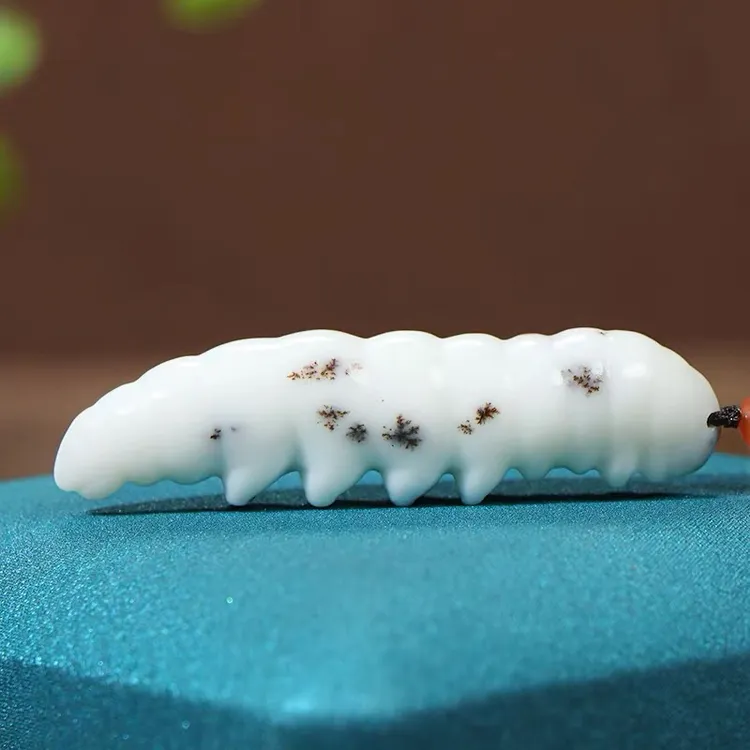 寿山石高山白高山石老挝石蚕宝宝毛毛虫挂件吊坠手把件小摆件礼品