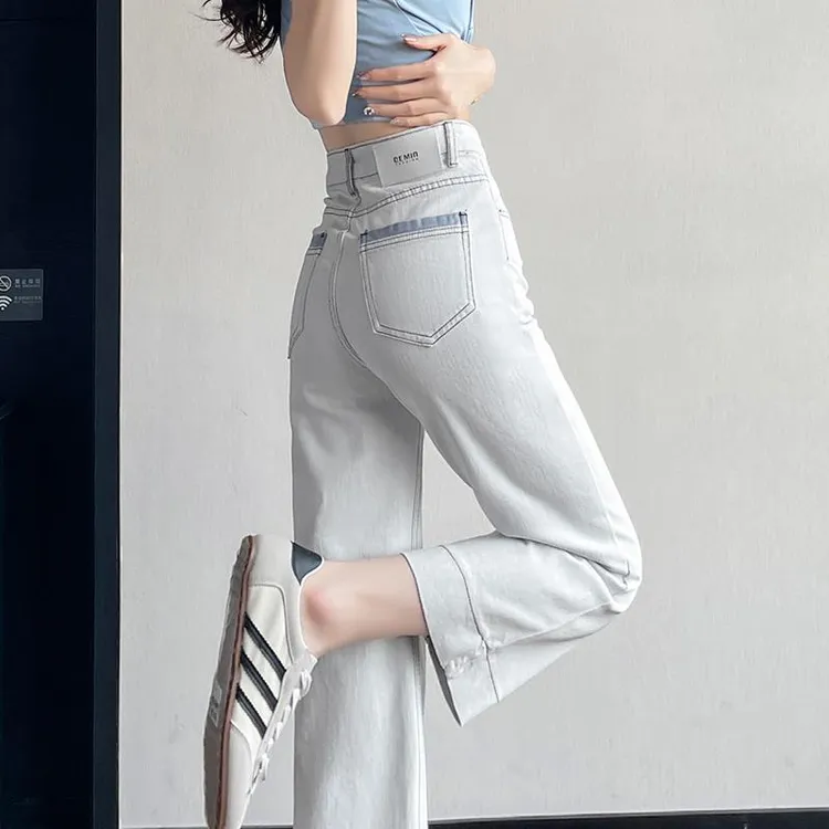 杜拉妮糯米白窄版烟管牛仔裤女2025夏薄款冰感莱塞尔小个子直筒裤