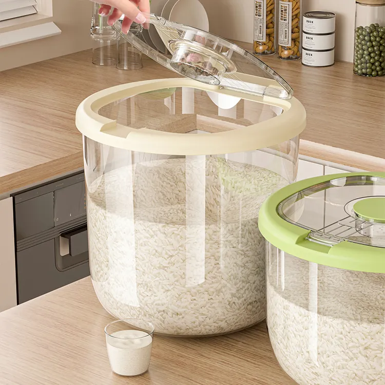 家用厨房储米圆形米桶加厚密封厨房大容量防潮防虫杂粮透明面粉桶