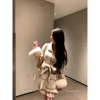 MummyCat下蛋喵【松岛小姐】白狐毛双面呢羊毛羊绒绑带大衣外套