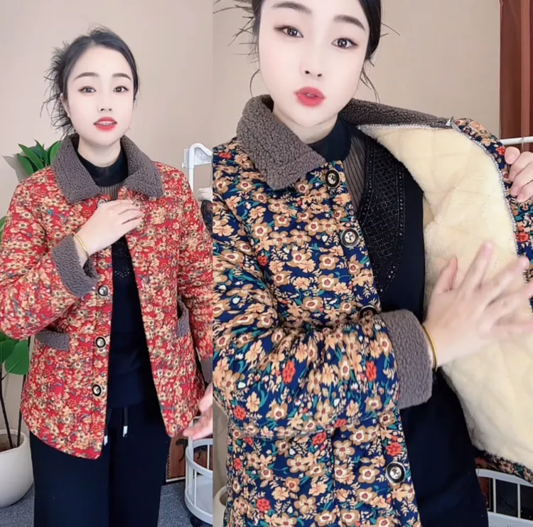 2025冬季新款中老年女装复古碎花长袖棉衣H洋气加绒加厚翻领上衣