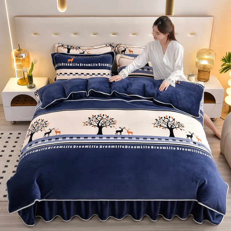 【中号】使用于180*220被子的四件套加绒加厚牛奶绒四件套双面保暖