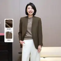 大洪洪【左岸咖啡】秋新款V领西装外套女立体修身气质西服