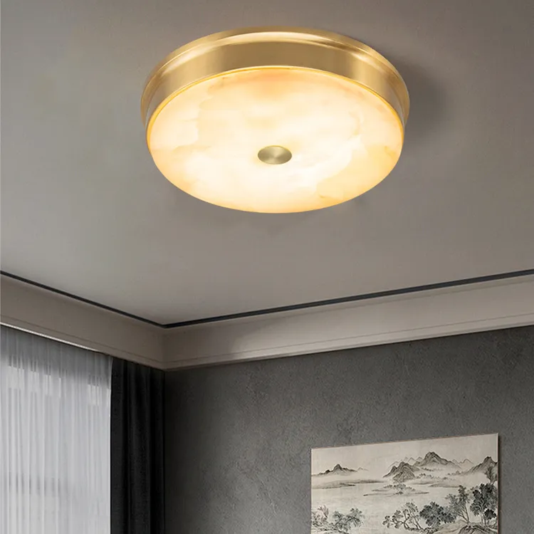 新中式全铜玉石吸顶灯卧室灯主卧新款轻奢高级感圆形书房阳台灯具