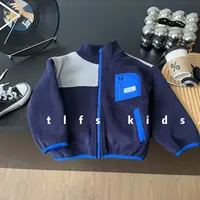 童例「25490蓝灰拼双面绒外套」秋冬儿童韩版男童中性夹克潮流