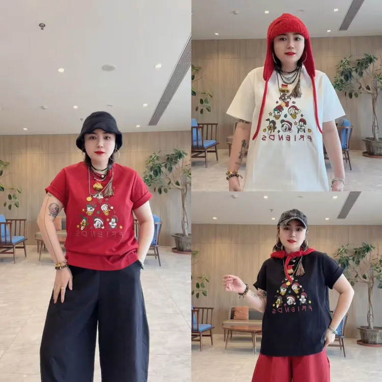 加肥卡通图案短袖圆领上衣减龄新年款本命年休闲T恤（卡码拍大）