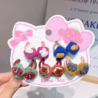 B-1131（满10米飞）bh 秋冬纽扣兔子蝴蝶3指圈儿童造型马尾皮筋发圈