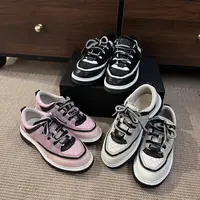 厚底增高低帮鞋女2025年新款菱格纹熊猫黑白拼色运动鞋真皮休闲鞋