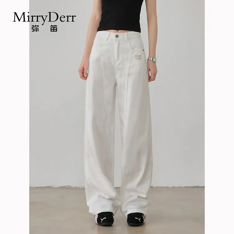 MirryDerr/弥笛时尚高腰天丝牛仔裤女2025夏季新款休闲百搭直筒裤