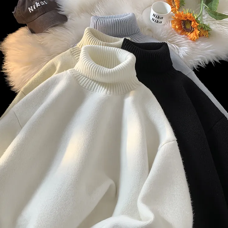 小清新ins高领毛衣男2025秋冬季ins加厚保暖青少年简约纯色针织衫