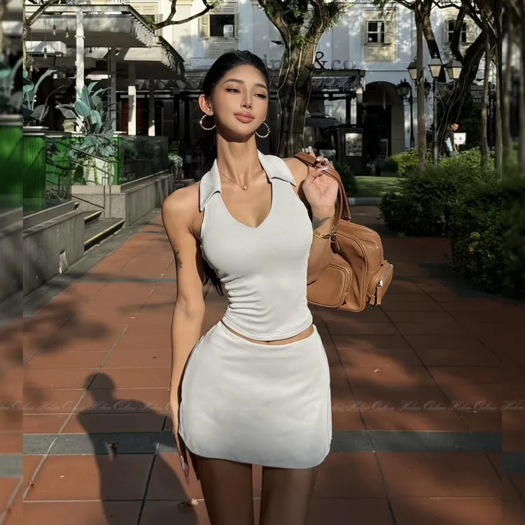 HELEN【网球运动系列】带胸垫带凉感无袖背心A字裙裤防走光套装T237