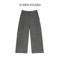 YCS【这裤赞爆了！】冬季韩系时尚加绒遮肉格纹弯刀八分裤CZ1350BF