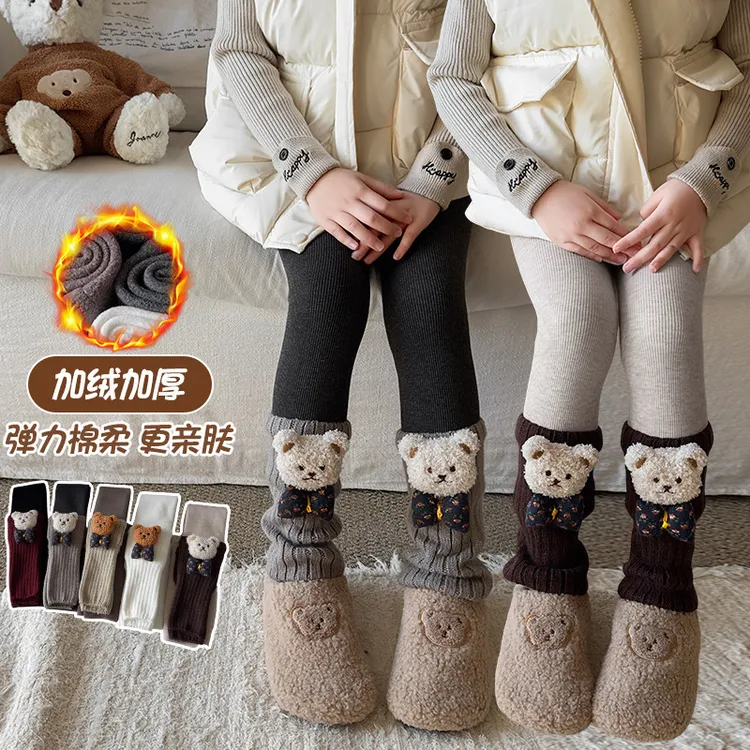 冬款女童打底裤弹力棉加厚洋气外穿少女风儿童堆堆袜拼接连裤袜子