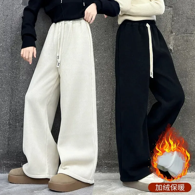 女童加绒加厚阔腿裤2025秋冬新款洋气阔腿裤中大童宽松百搭长裤子