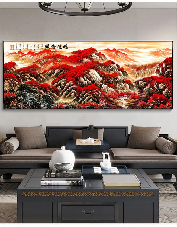 客厅装饰画沙发背景墙挂画风水靠山招财纳福办公室壁画大气