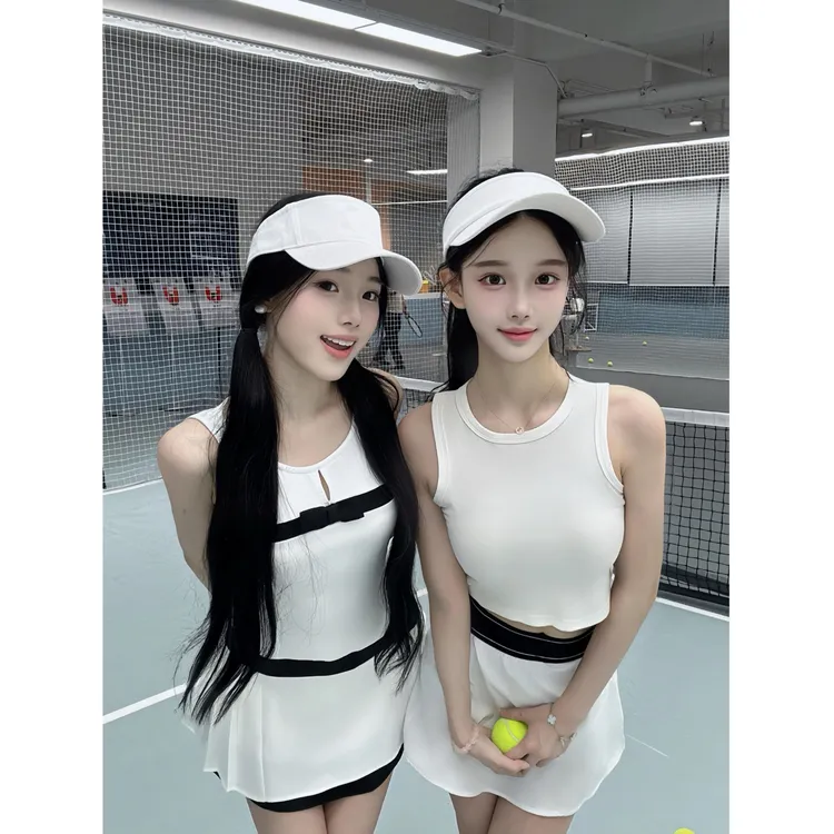 【娇宠网球少女】2025夏季新款韩系甜美减龄收腰挂脖短款背心连衣裙