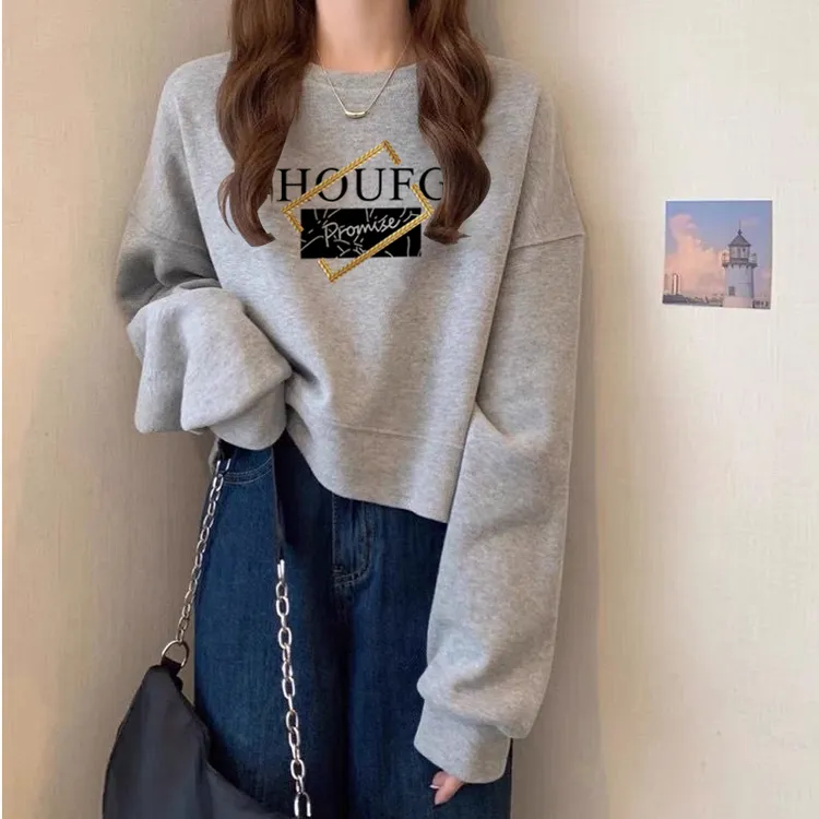 圆领卫衣女士2025秋冬季新款时尚欧货宽松休闲套头长袖纯棉上衣潮