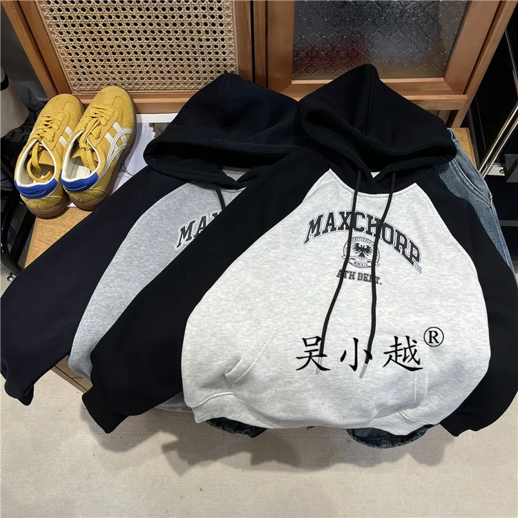 吴小越w1829男童连帽加绒卫衣秋冬新款韩版宽松儿童上衣男孩冬装