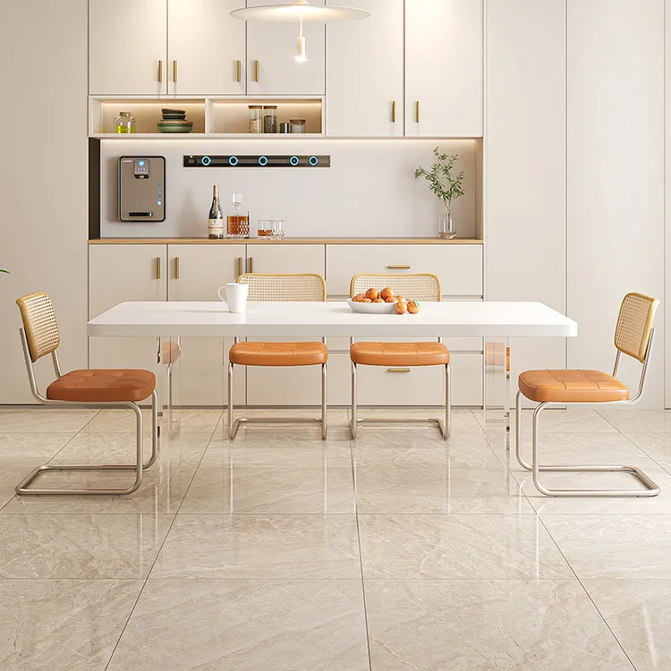 奶油风纯白亚克力餐桌圆角岩板餐桌家用现代简约轻奢小户型餐桌椅