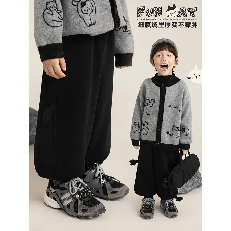 幼悠男童加绒立体猫爪玩偶裤子冬季潮酷童装儿童休闲裤子潮N7105