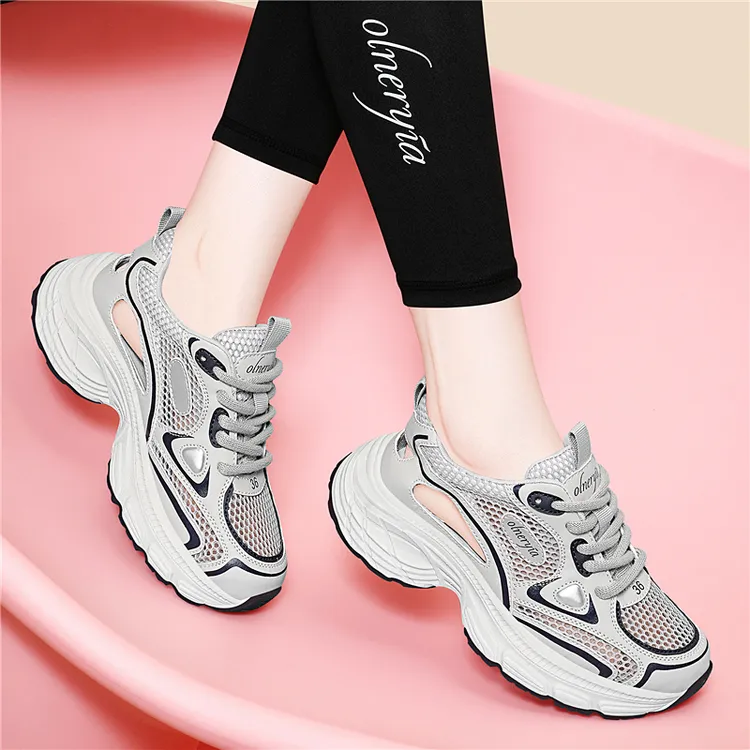 凉鞋女款2025新款夏季镂空网鞋老爹鞋透气网面厚底运动休闲鞋百搭