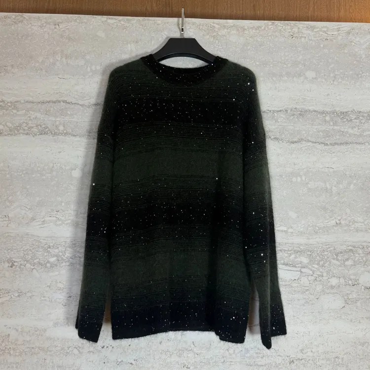TANTAN 秋冬条纹亮片休闲百搭时尚圆领针织衫3580