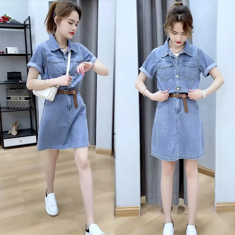 小个子连体牛仔连衣裙夏季薄款气质减龄时尚显瘦显高网红穿搭女装