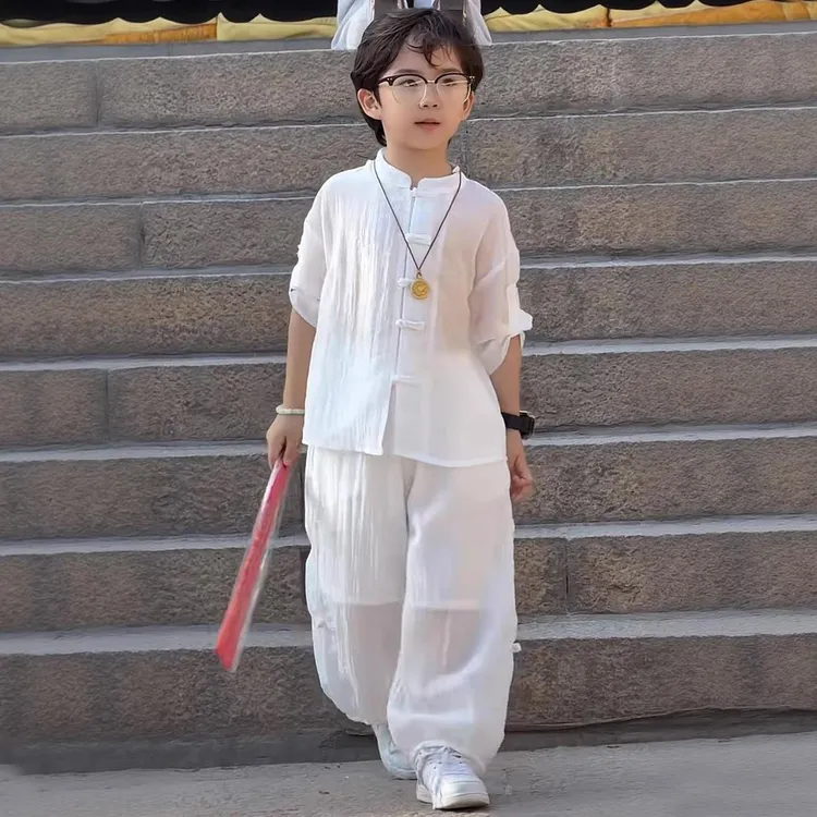 【沫沫家】男女童新中式唐装夏装儿童中国风汉服薄款衬衫套装