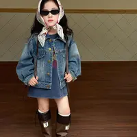 儿童复古磨白做旧牛仔外套女童秋季韩版休闲时髦夹克上衣 