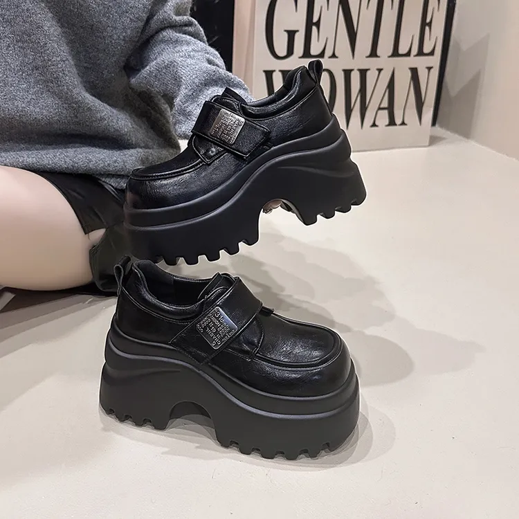 9cm厚底乐福鞋女款2025秋季新款爆款黑色小皮鞋学院风增高单鞋女