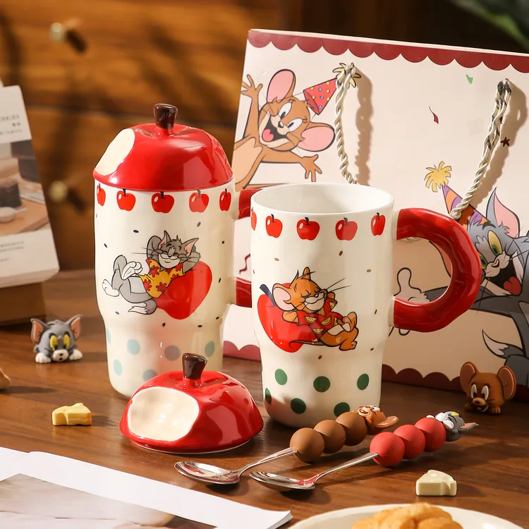 可爱陶瓷马克杯情侣对杯家用大容量办公室带盖水杯送生日礼物杯子
