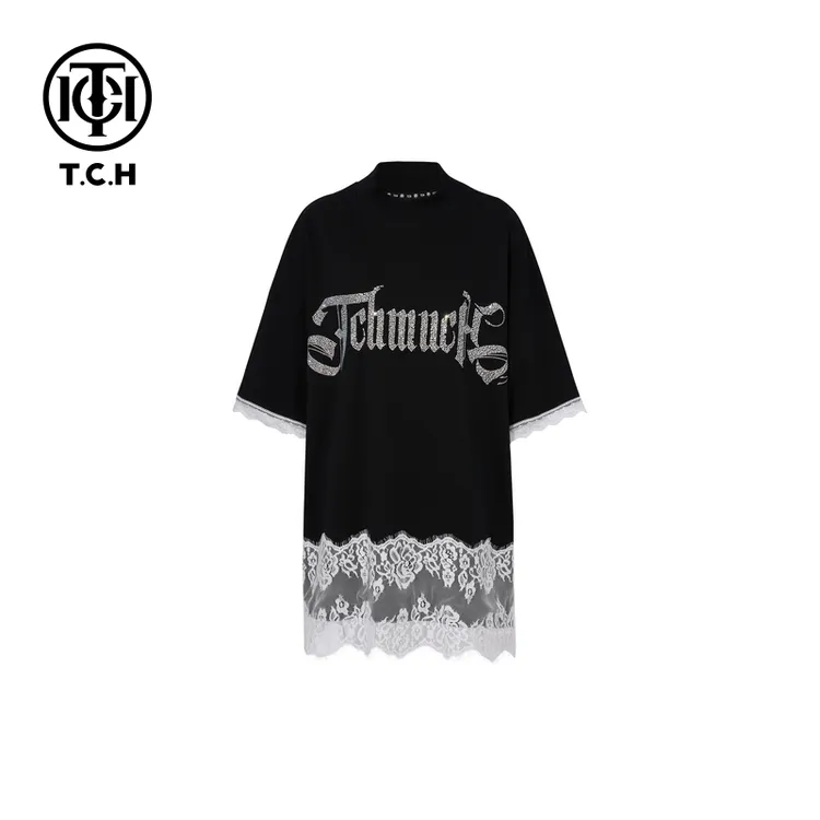 TCH轻奢烫钻工艺蕾丝字母时尚休闲T恤女T75A10E1019私服tch