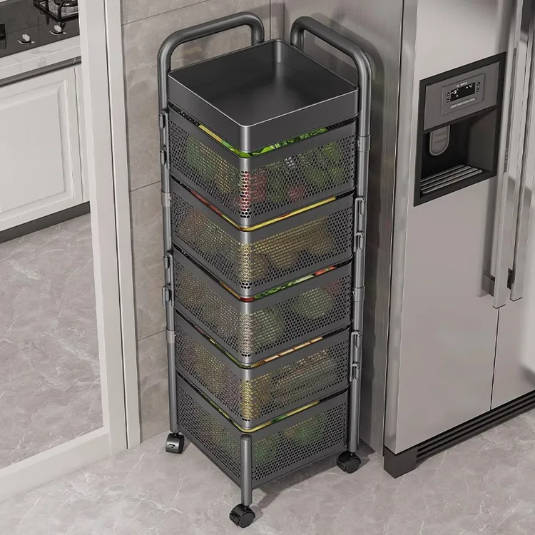 优勤厨房客厅旋转置物架可移动果蔬菜篮子家用小推车多层收纳架子