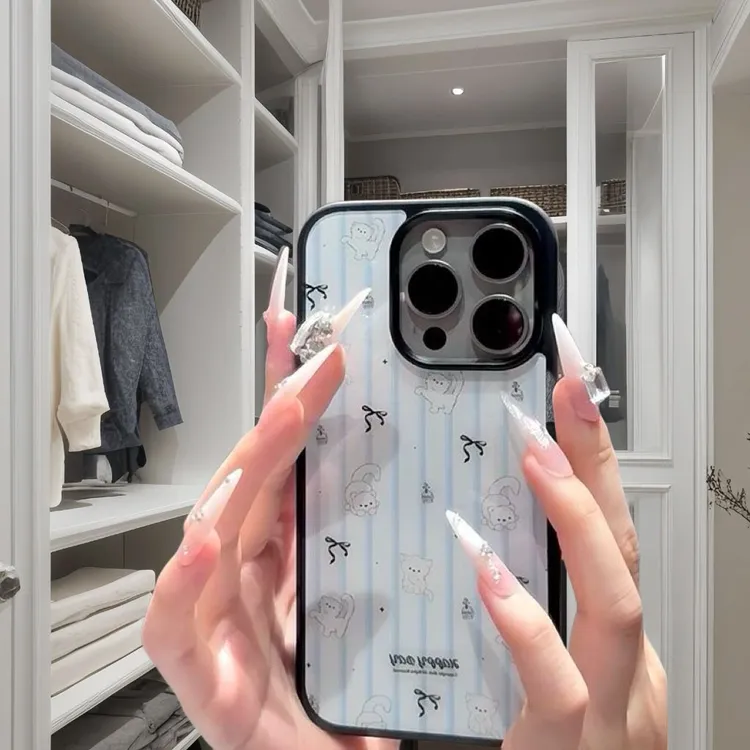 蓝白鲦纹小猫咪网红款16pro手机壳适用苹果11/12/13/14/15硅胶软