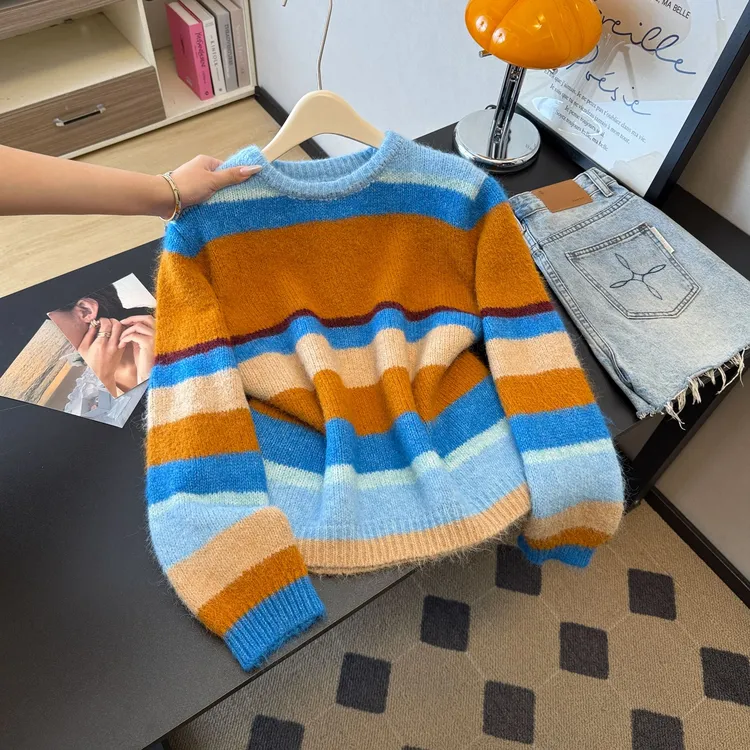 毛衫秋冬条纹软糯毛线衣外穿内搭慵懒松弛感毛衣超好看设计感针织