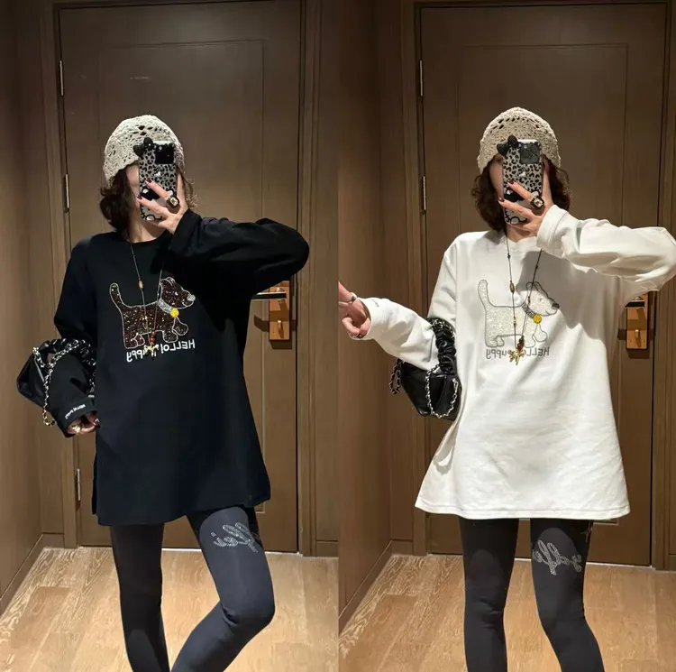 YDFSTUDIO小众【减龄小可爱】欧货高品重工烫钻加绒设计时尚上衣