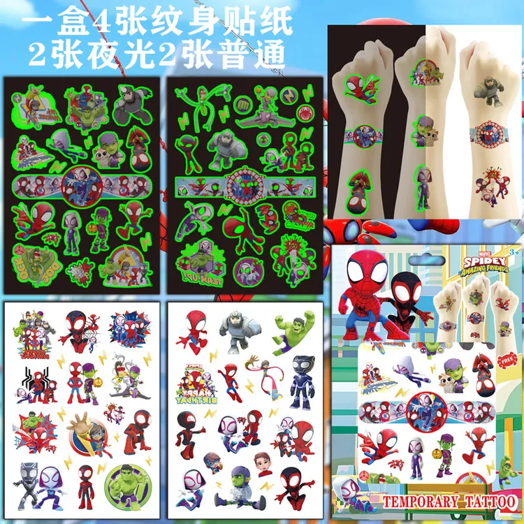 蜘蛛侠和他的神奇朋友们动漫卡通儿童纹身贴防水夜光易清理贴纸
