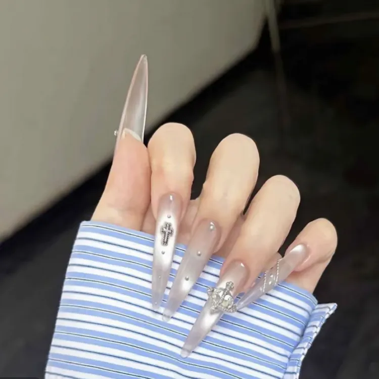 【玻璃珠】纯手工甜辣风穿戴甲玻璃珠猫眼 长款美甲