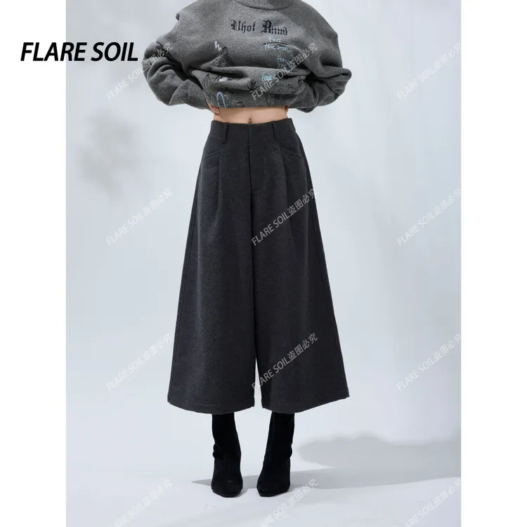 【FLARE SOIL】（现货）韩系松弛八分休闲裤毛呢裤显瘦阔腿裤 T40186B